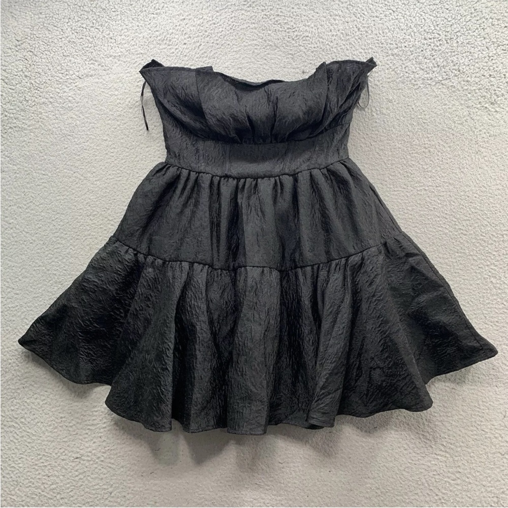 ASOS LUXE Strapless Cocktail Holiday Mini Dress US 8 Black Tiered Lined NWT